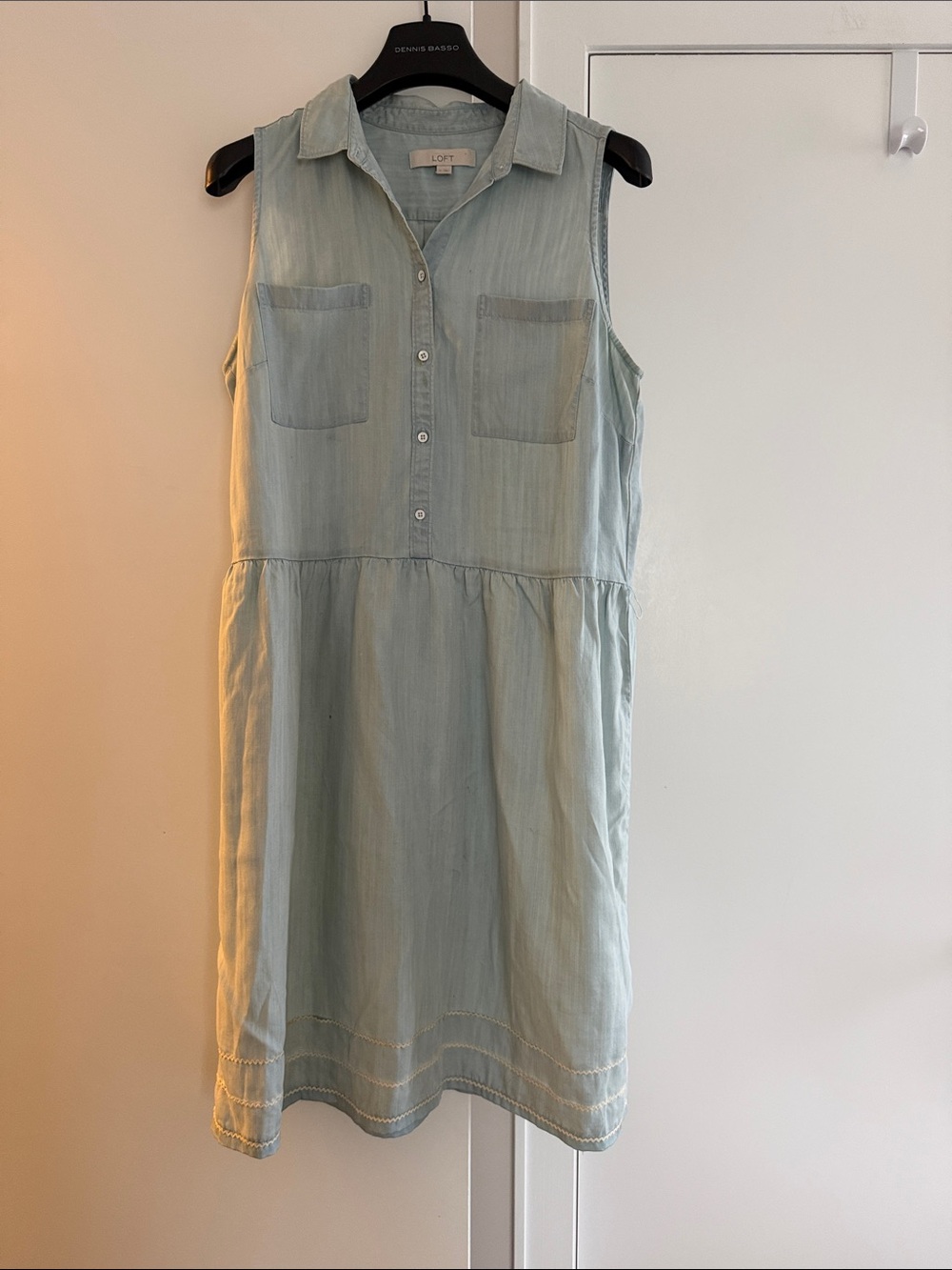 LOFT Sleeveless Chambray Midi Dress in Light Blue size 12